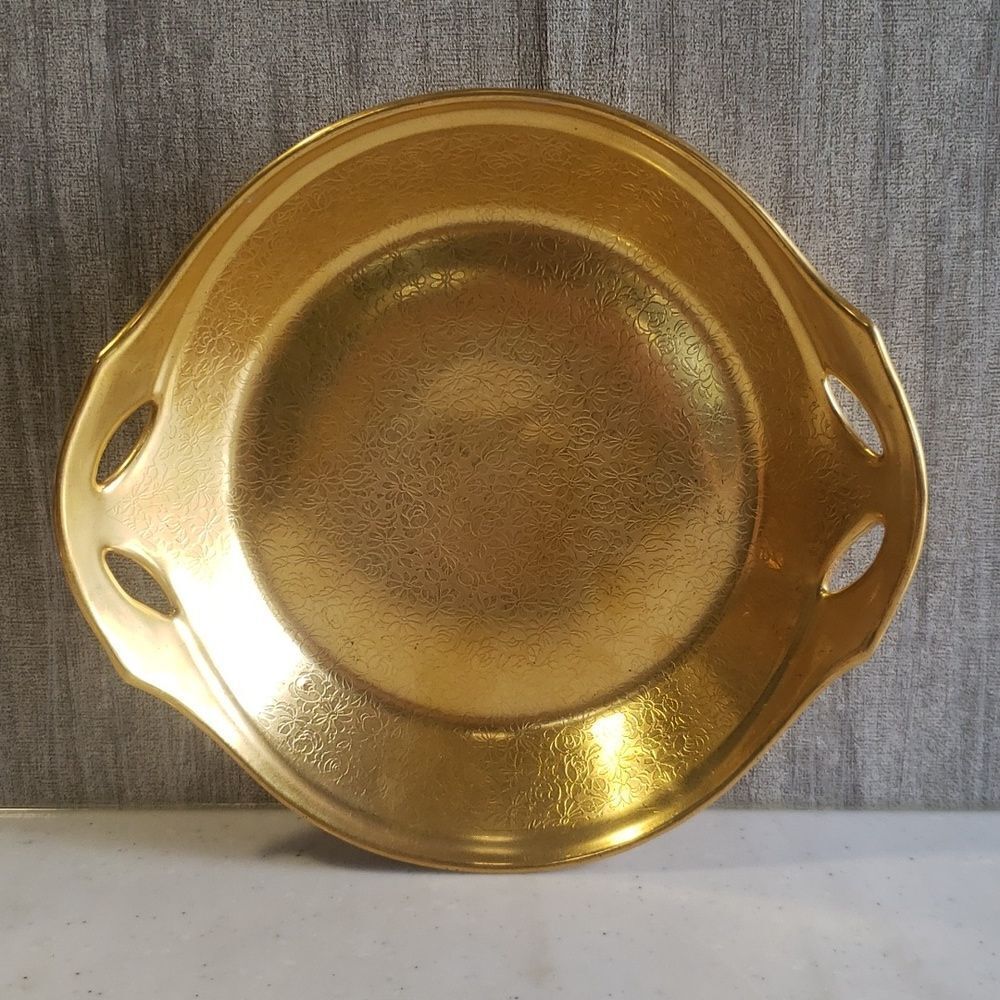 Beautiful Pickard China 24k Gold Encrusted Etched Daisy Rose Handled Candy Dish - Picture 4 of 10